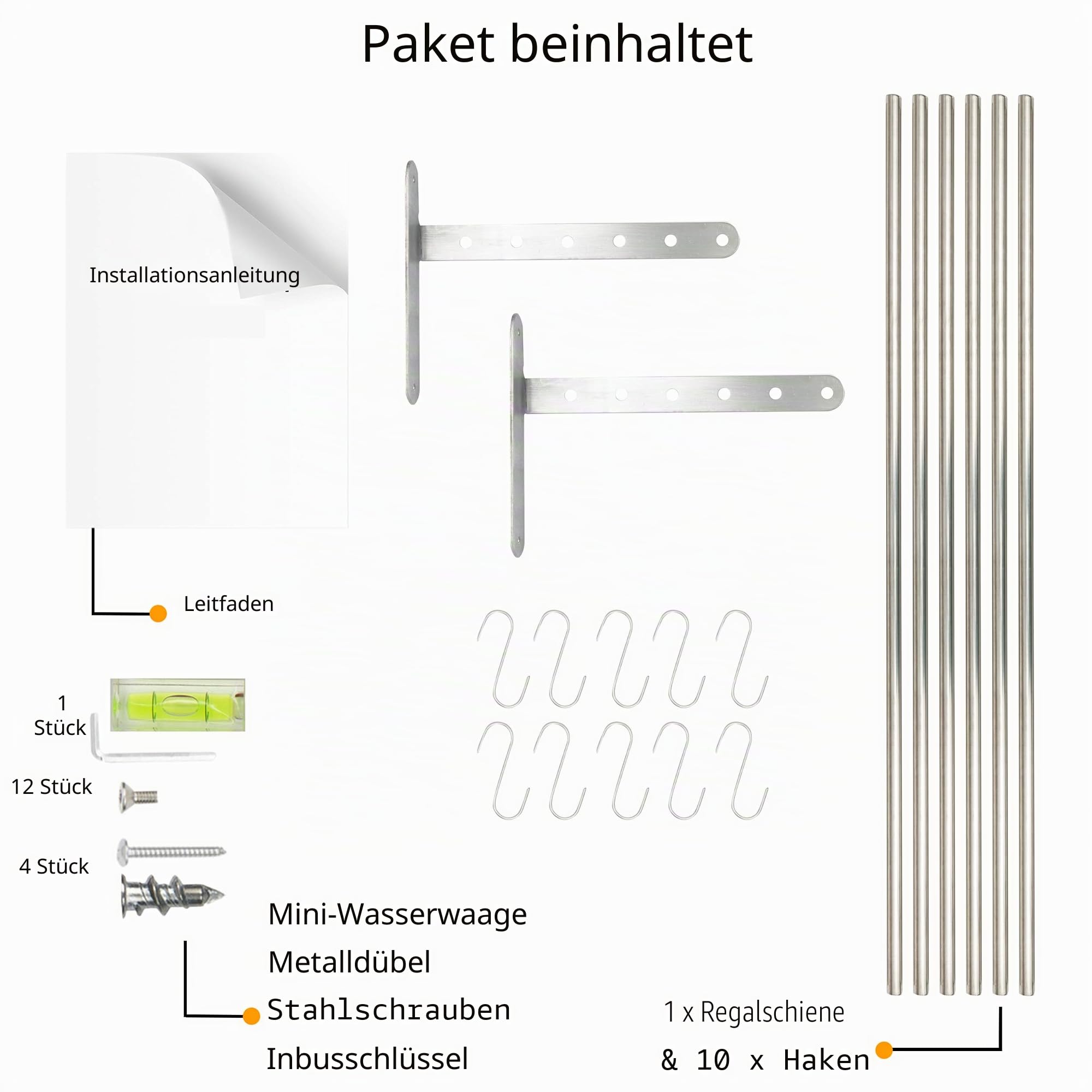 Wallniture Lyon Küchenregal Organizer und Aufbewahrungsregal, Metall Wandregal mit 10 S-Haken zum Aufhängen von Töpfen und Pfannen, Chrom