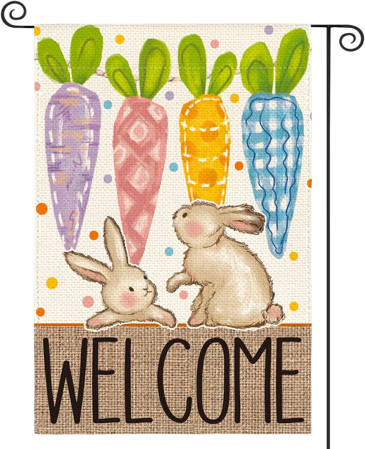 AVOIN colorlife Welcome Easter Garden Flag 12x18 Inch Double Sided Outside, Bunnies Carrots Yard Outdoor Decoration Colorful
