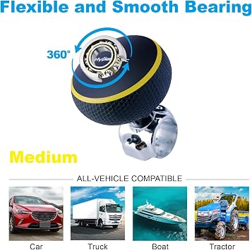 Hypersonic Steering Wheel Spinner Knob - Compatible with Standard Steering Wheels - Smooth Suicide Knob for Car, Tractor, Mower, Boat and Maneuver (Yellow)