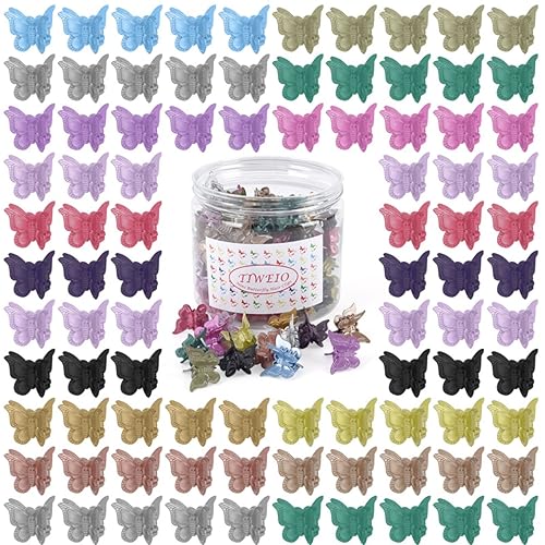 Tiweio - 100 pinzas para el cabello en colores pastel de mariposa, accesorios para el cabello para mujeres y niñas, 14 colores metálicos con paquete