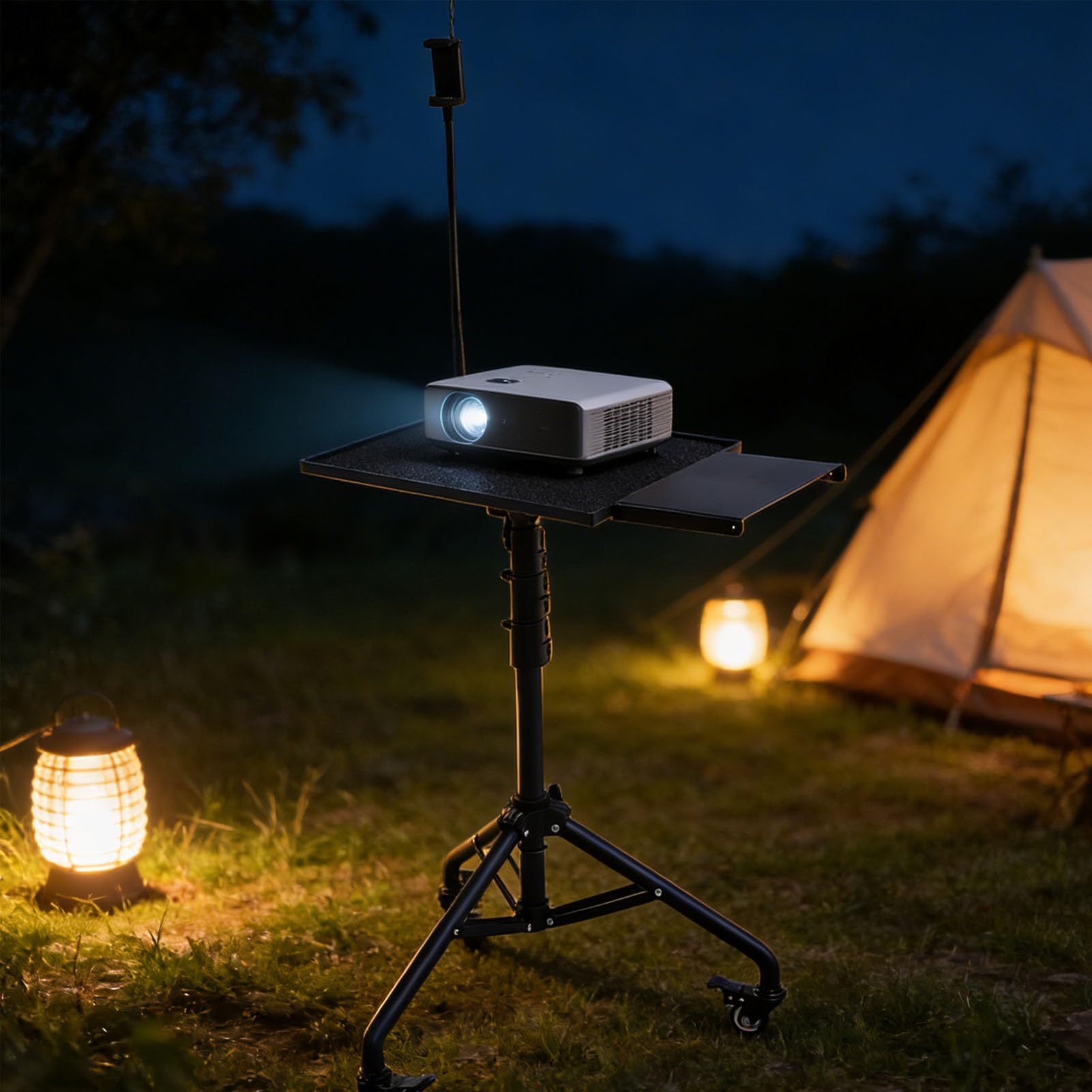 Cocoarm Statyw na Laptopa, Aluminiowy Stojak na Projektor o Regulowanej Wysokości z Uchwytem Telefon 360 Gęsiej Szyi, Taca Kółkach o Przekątnej od 28 do 51,2 Cala z półką Mysz do Oglądania w Biurze