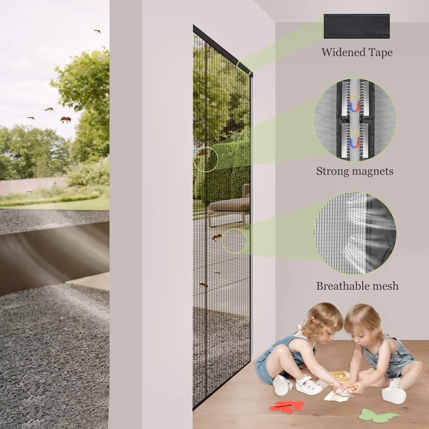 Zanzariera Magnetica 160x260cm Bianco Zanzariera Magnetica per Porta Non È Necessario Praticare Fori Tende Porta Finestra per Porte Finestre Scorrevole Balcone, Chiusura Automatica