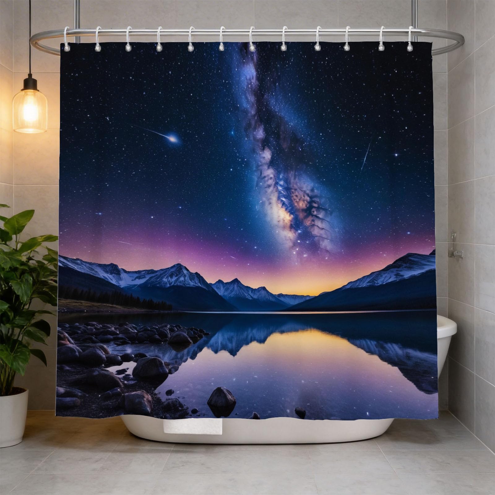 Hongduo 3D Starry Sky Shower Curtain for Stalls Bathtubs Galaxy Star Bathroom Decor Shower Curtain Set Polyester Fabric Waterproof 200x200cm/79X79 Inch with Hooks