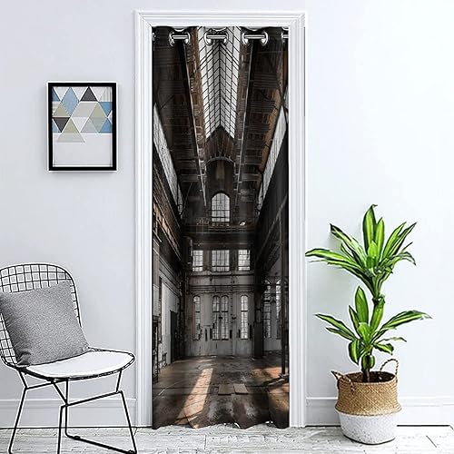 Cortinas decorativas para puerta de privacidad, decoración industrial, cortina de ventana con ojales, interior de un hangar de arquitectura antigua,