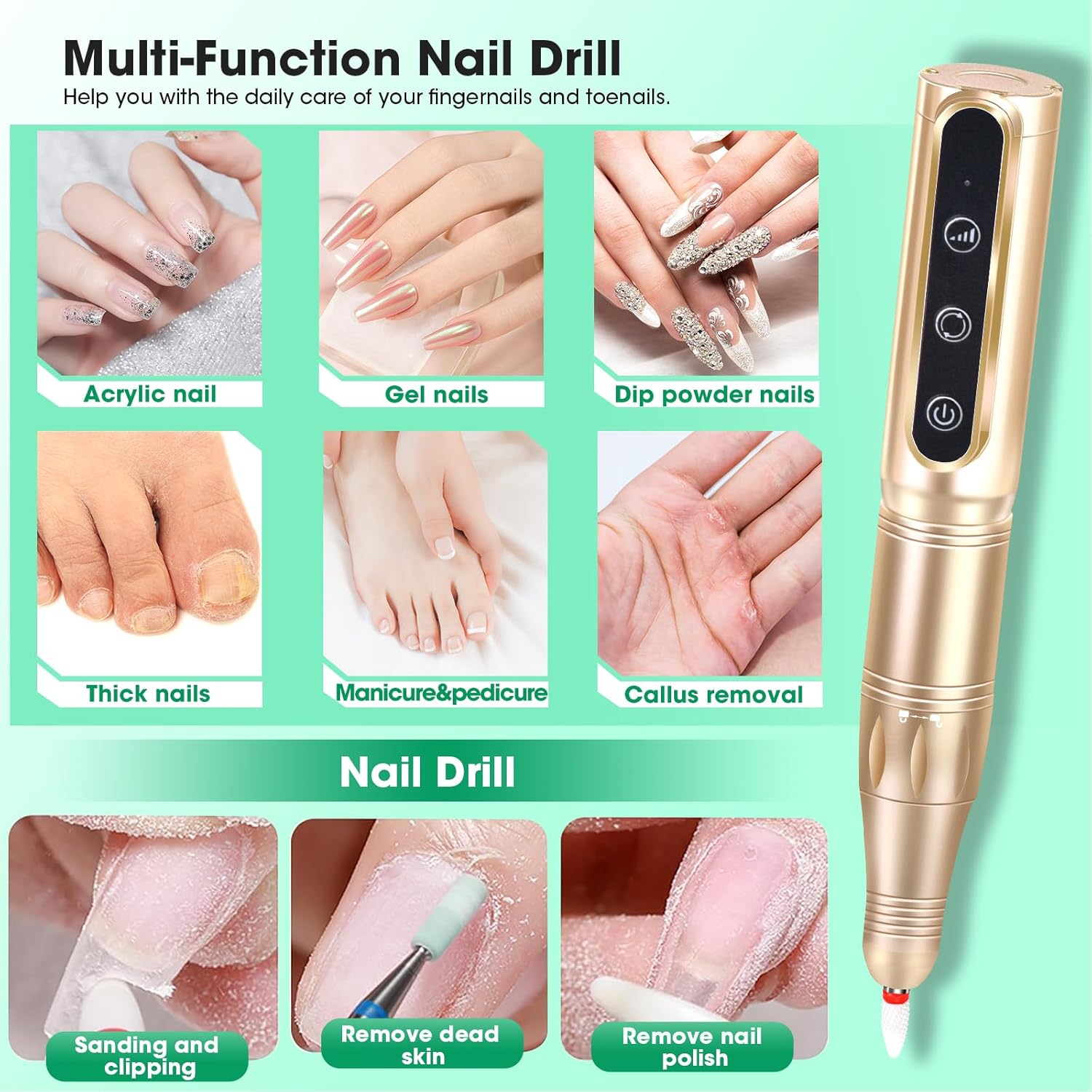 Nail Drill Cordless Professional E Filer for Nails 32000RPM Electric Nails Drill Kit Nail Drill Professional Wireless Nail File Drill Rechargeable Electric Nail File for Acrylic Gel Nails