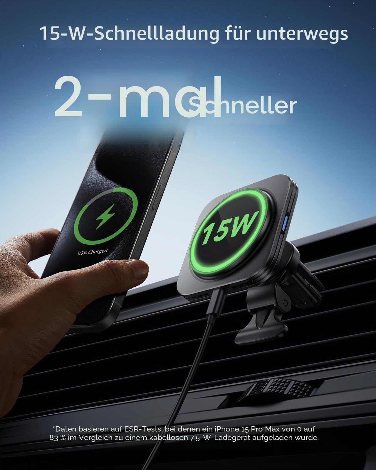 ESR für 15W Magsafe Autohalterung mit Ladefunktion, Lüftung/Armaturenbrett Magnet Autoladegerät, Handyhalterung Auto für iPhone Air/17/17e/16/15/14/13/12, Google Pixel 10, S25/S26, Schnellladung