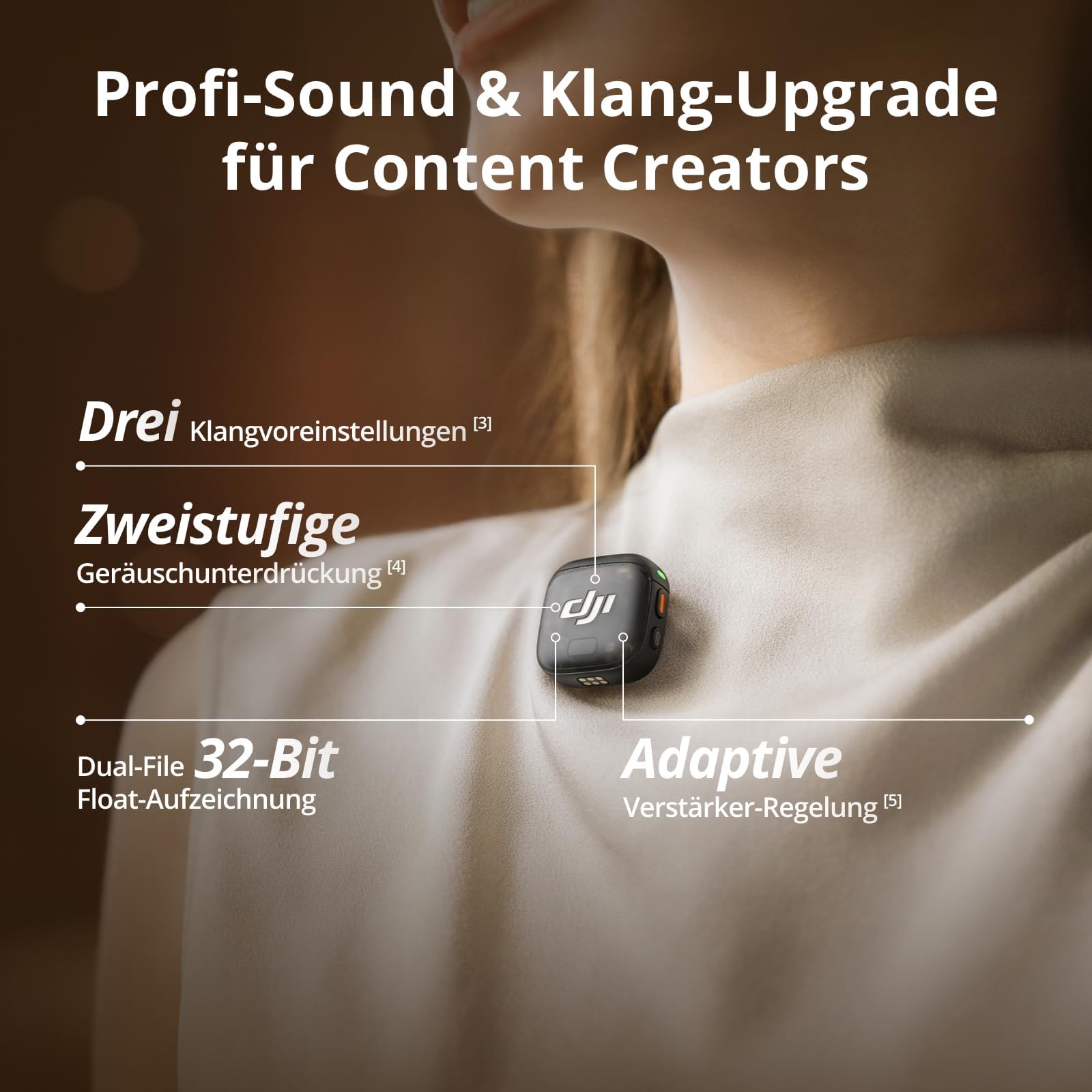 DJI Mic 3 (2 Sender, 1 Empfänger, Ladeschale), Kabelloses Lavalier Mikrofon für iPhone/Kamera/Android, Clip-on-Mikrofon für Videoaufnahmen, Tiktok, YouTube Podcast Content Creator