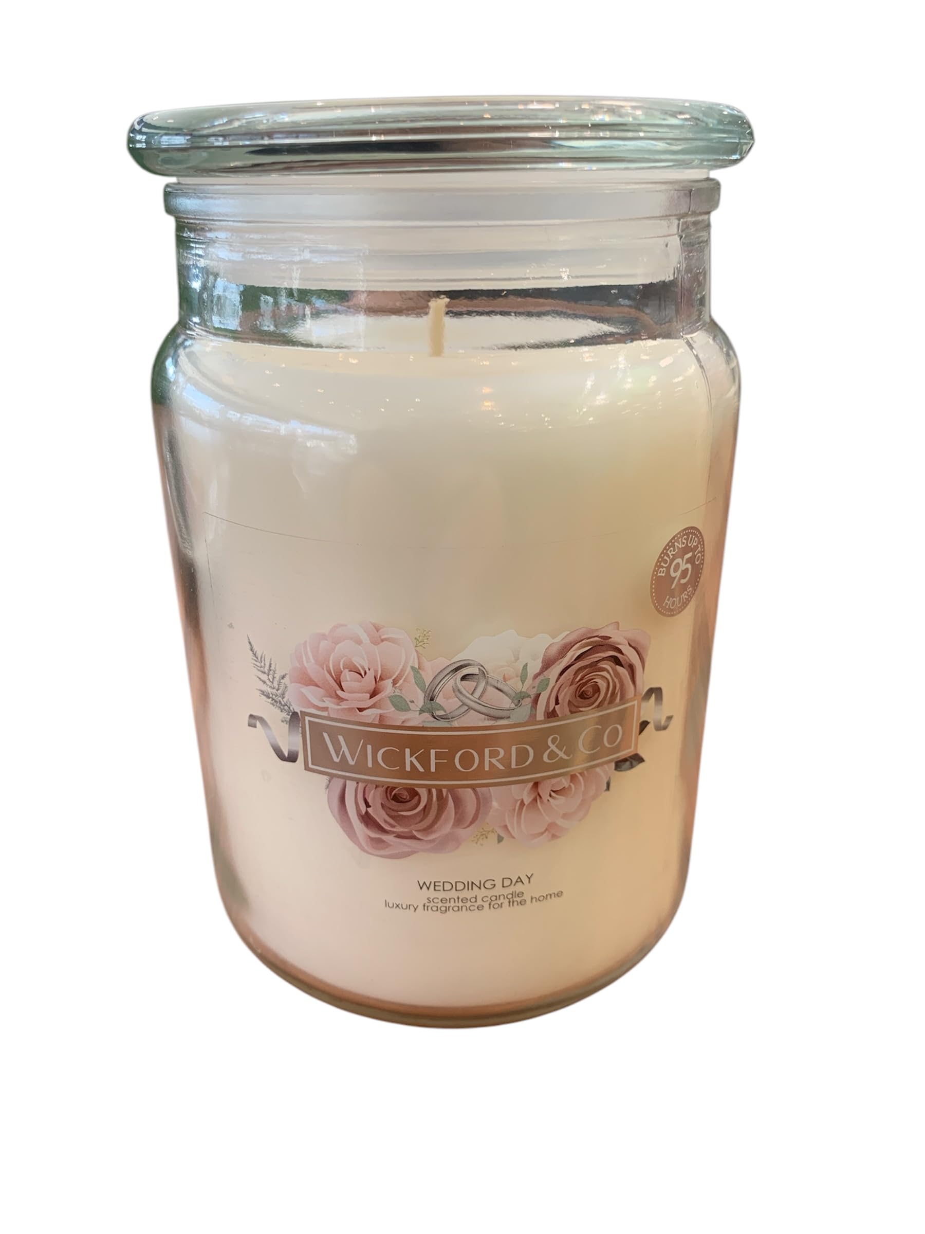 Luxury Cedarwood, Musk & Vanilla Scented Wedding Day Large Glass Jar Candle by Wickford & Co – 18oz, 95-Hour Burn Time, Ideal As a Bridal Shower Gift or Special Wedding Gift for Any Happy Couple