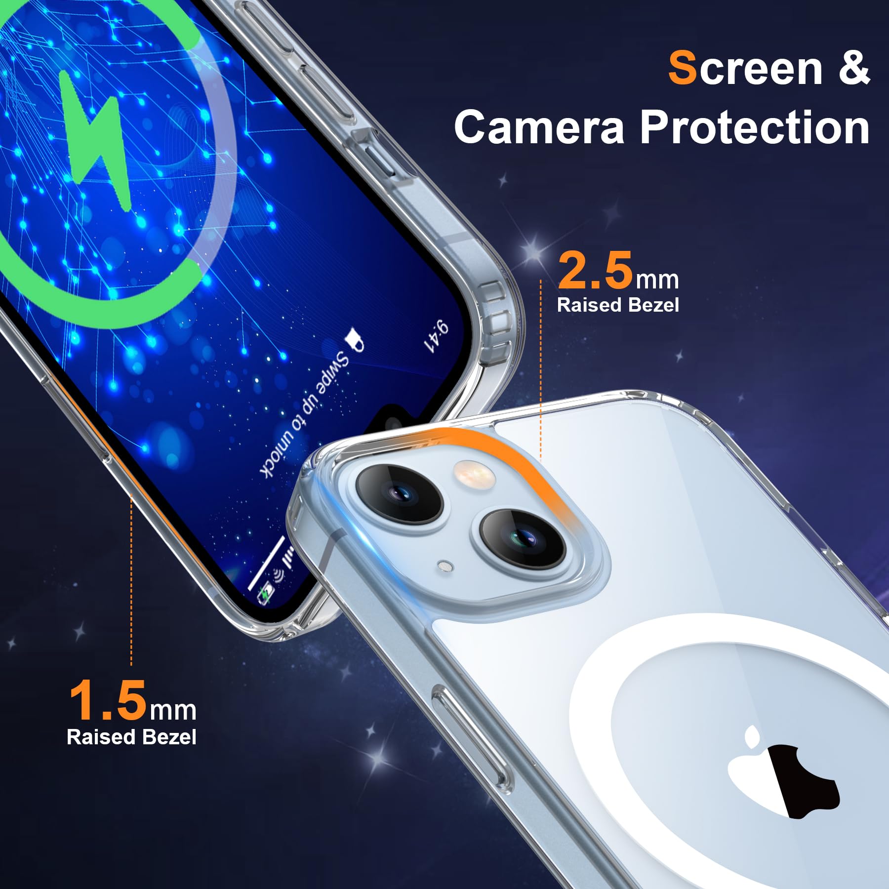 ORETECH Magnetica Cover per iPhone 14, Cover iPhone 13 [Compatibile con MagSafe] con 2X Vetro Temperato per Cellulare Protettiva Antiurto Protezione Militare Custodia per iPhone 14/13,Trasparente