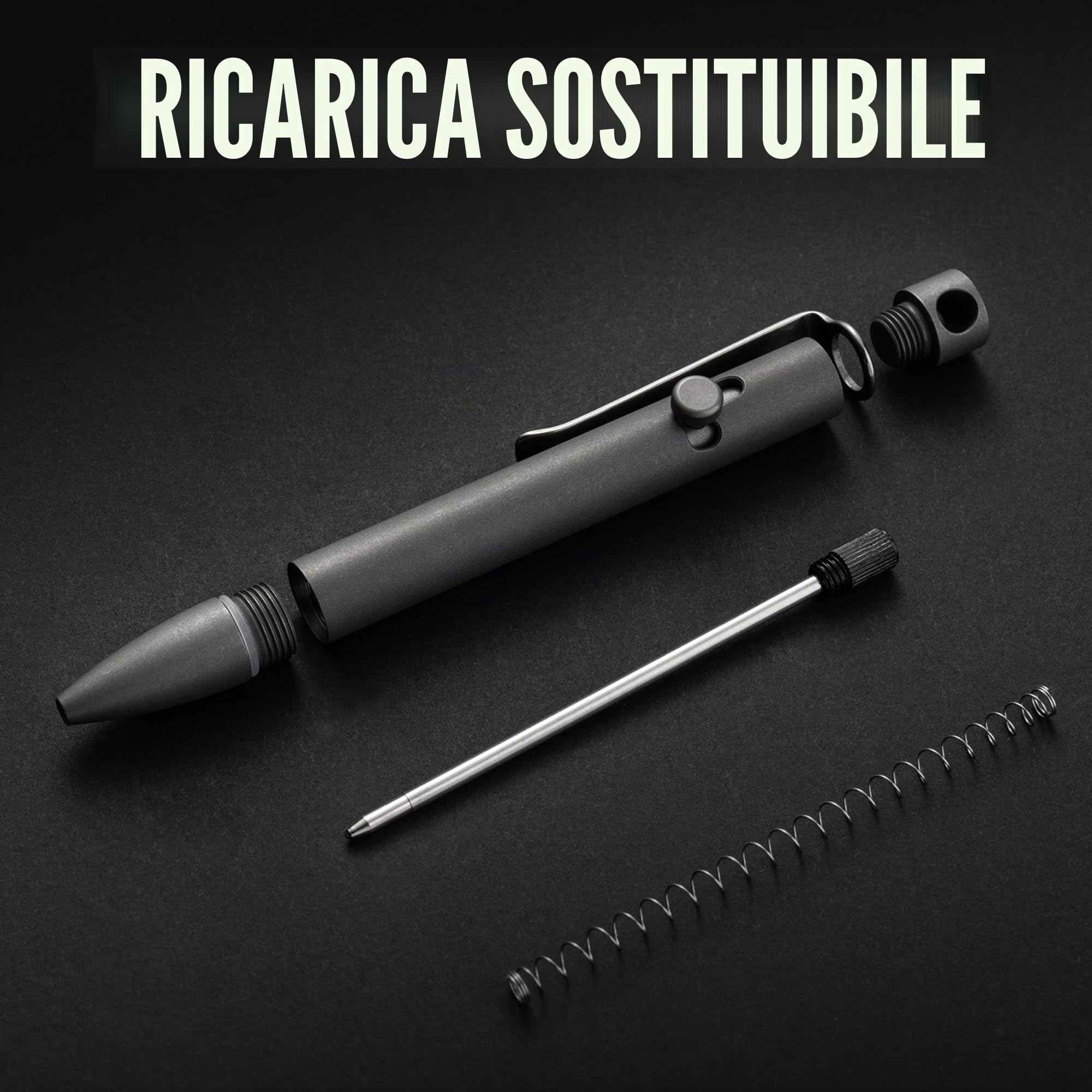 KeyUnity KP04SW Penna a sfera in lega di titanio con clip, penna tascabile EDC in metallo retrattile per il trasporto quotidiano