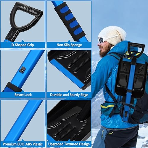 Miniatura 3 de COFIT - Pala de nieve retráctil, aleación de aluminio, herramienta de eliminación de barro de arena para el auto, para camping al aire libre y