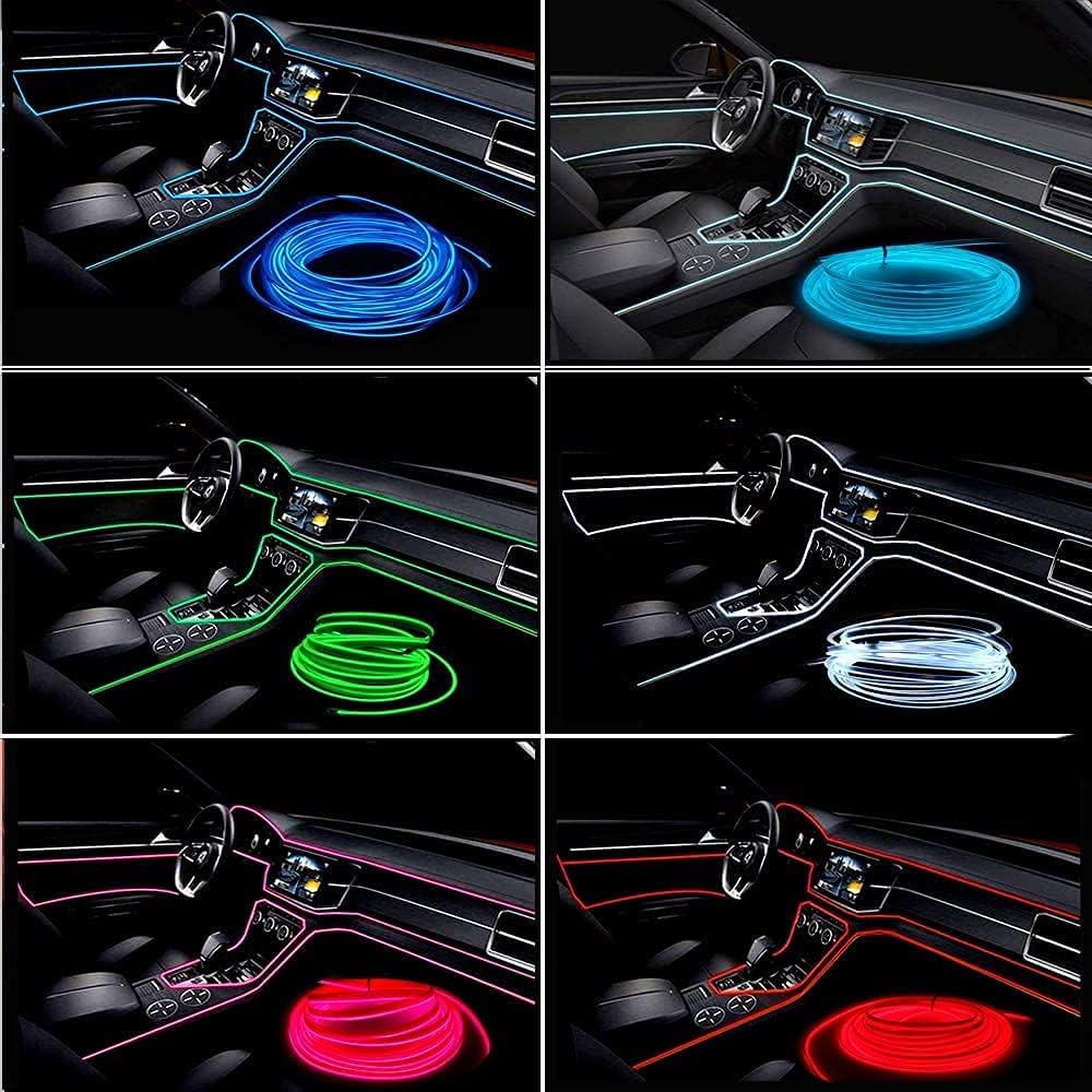 Kalakila Yellow El Wire, 3M/9.8FT Neon Tubes Lights Kits DC 12V with 6mm Sewing Edge for Car Interior Decoration.…