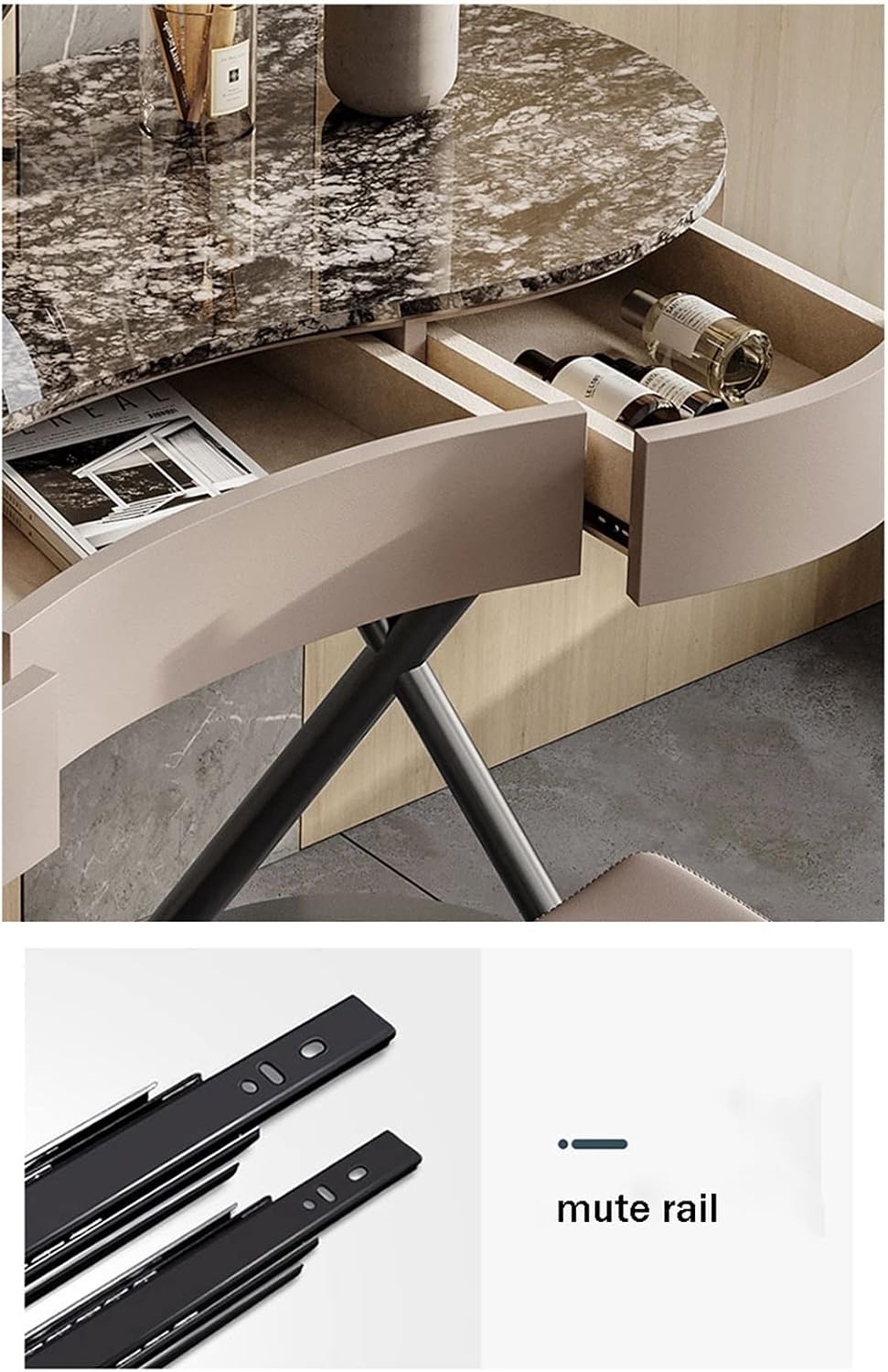 Vanity Dressing Table Set Luxury Makeup Bench with 3 Colors Led Hd Mirror,Comfortable Stool Drawers Cabinet,Modern Simple Style,for Girl's Gift (Size : 120cm) ()