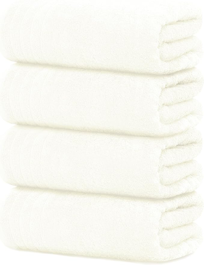 Tens Towels Pack of 4 Extra Large Bath Towels 30 x 60 Inches, 100% Cotton, Larger & Lighter Weight, Quicker to Dry, Super Soft and Absorbent, Perfect for Bathroom, Cream