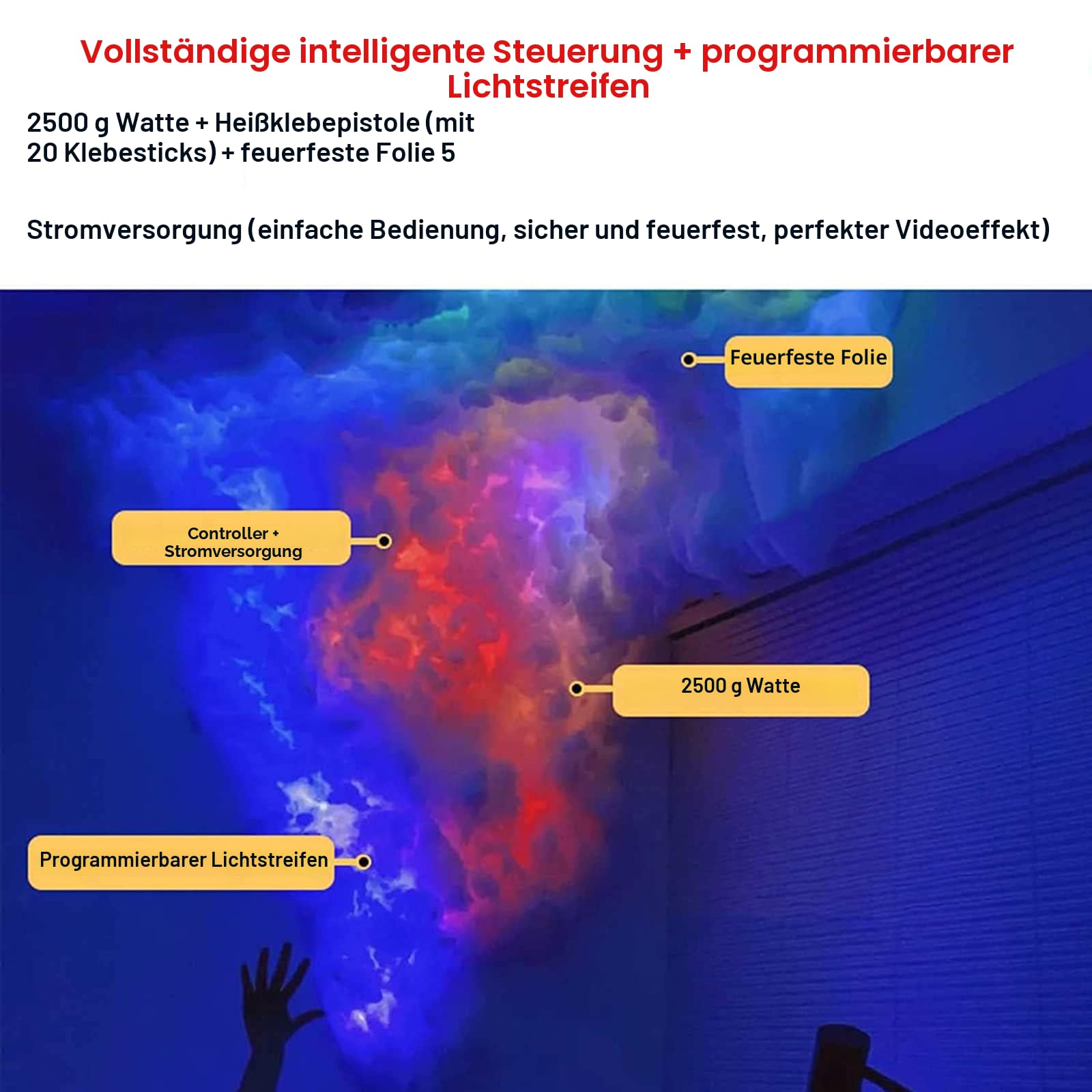 5 M Lange LED-Lichtstreifen, Donnerwolke, RGB-Musik-Synchronisation, Farbwechsel Mit Fernbedienung, Für Schlafzimmer, Zimmer, Party