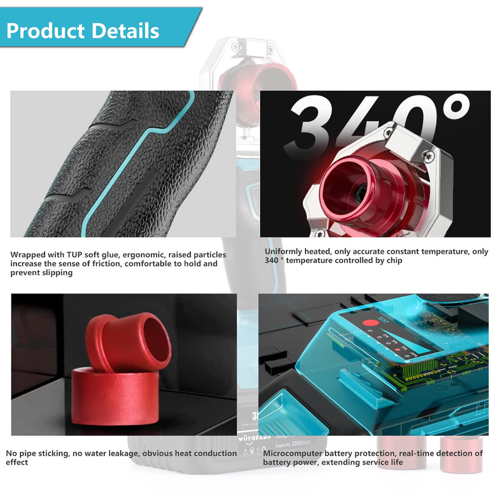 Máquina de soldadura de tuberías PPR PE PP, fundidor de tubos de agua inalámbrico de mano (340℃) con pieza de mano aislante antiescaldadura, batería de 21V 4Ah - Adecuado para tuberías de 20, 25, 32