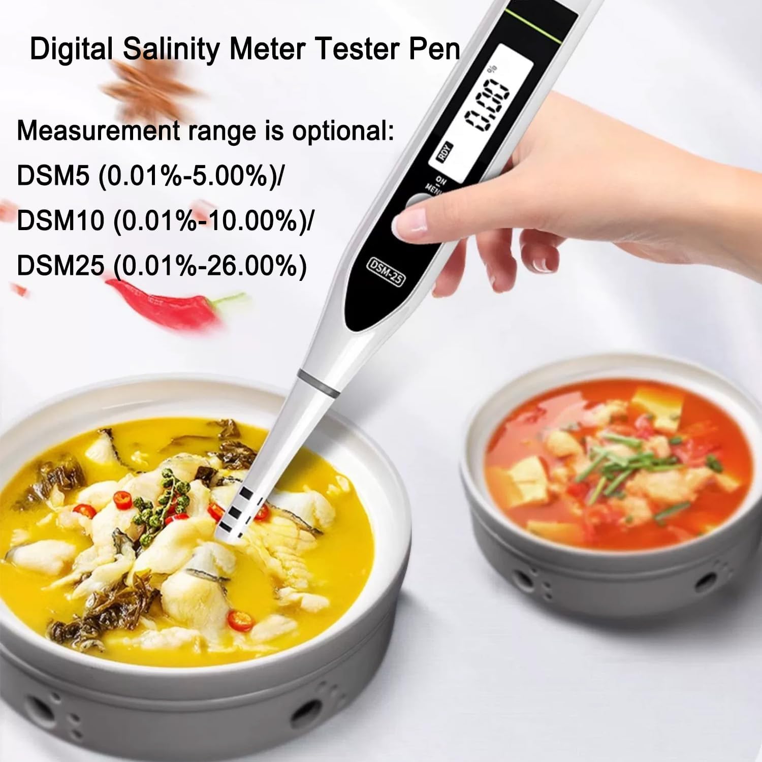 Cyfrowy tester zasolenia, elektroniczny miernik zasolenia z podświetleniem LCD, wyświetlacz wyników 3s, mierzy wysokie temperatury dla żywności, rolnictwa, przemysłu, produktów wodnych