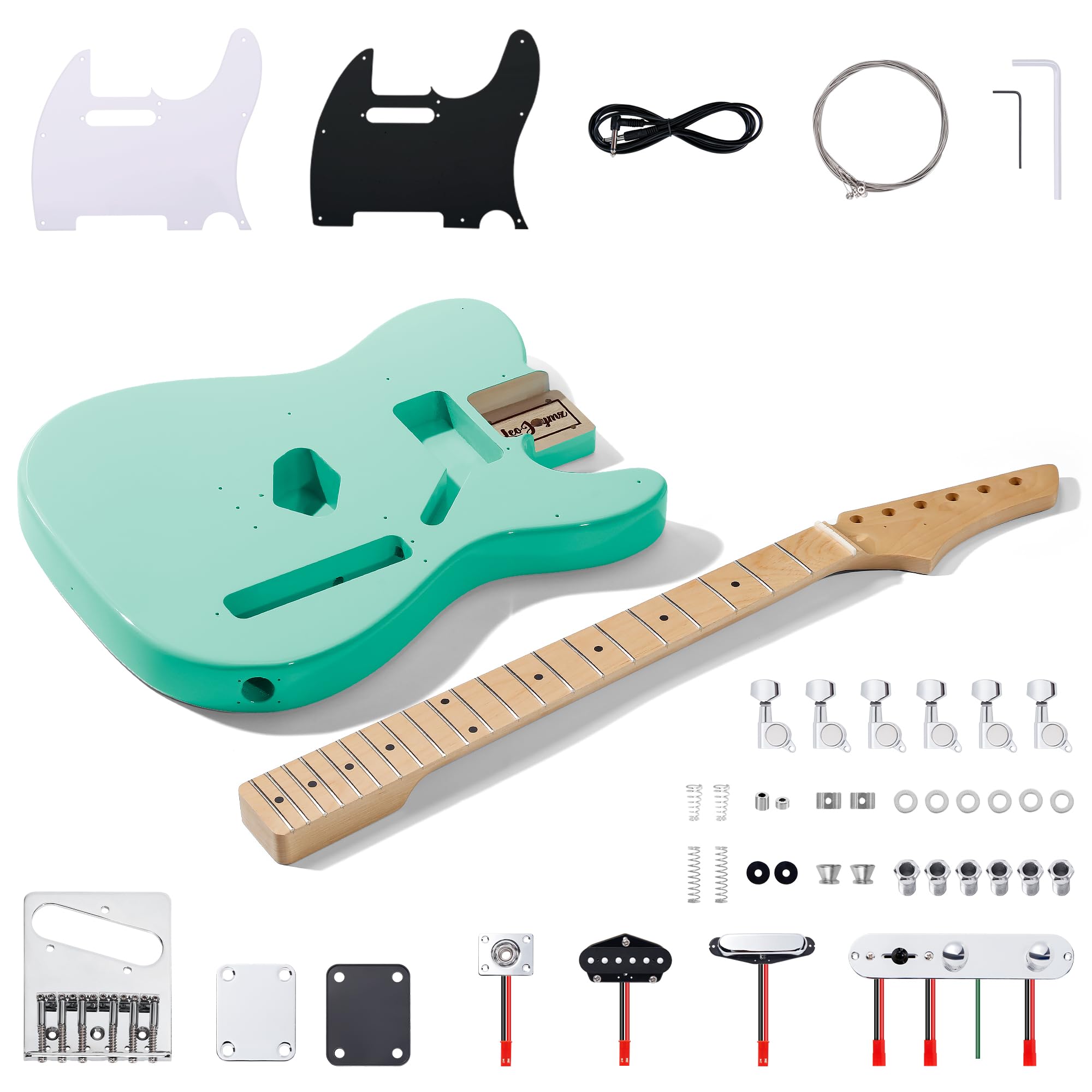 Leo Jaymz DIY TL Style Electric Guitar Kits,Spray-painted Mahogany Body,Maple Neck, including all Components (TL Surf Green New)