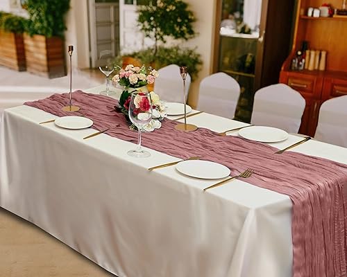 Miniatura 3 de Paquete de 8 caminos de mesa de gasa color rubor polvoriento, paño de gasa de 35 x 120 pulgadas, camino de mesa bohemio, camino de mesa largo para