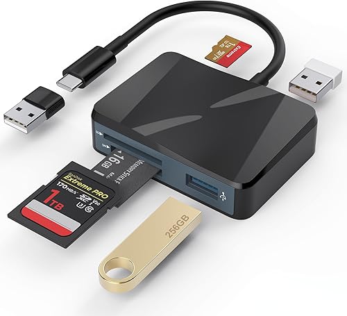 Lector de tarjetas SD, adaptador de tarjeta USB-C y USB 5 en 1 con SD/MicroSD/MS y puertos USB-A duales lector de tarjetas de memoria para iPhone