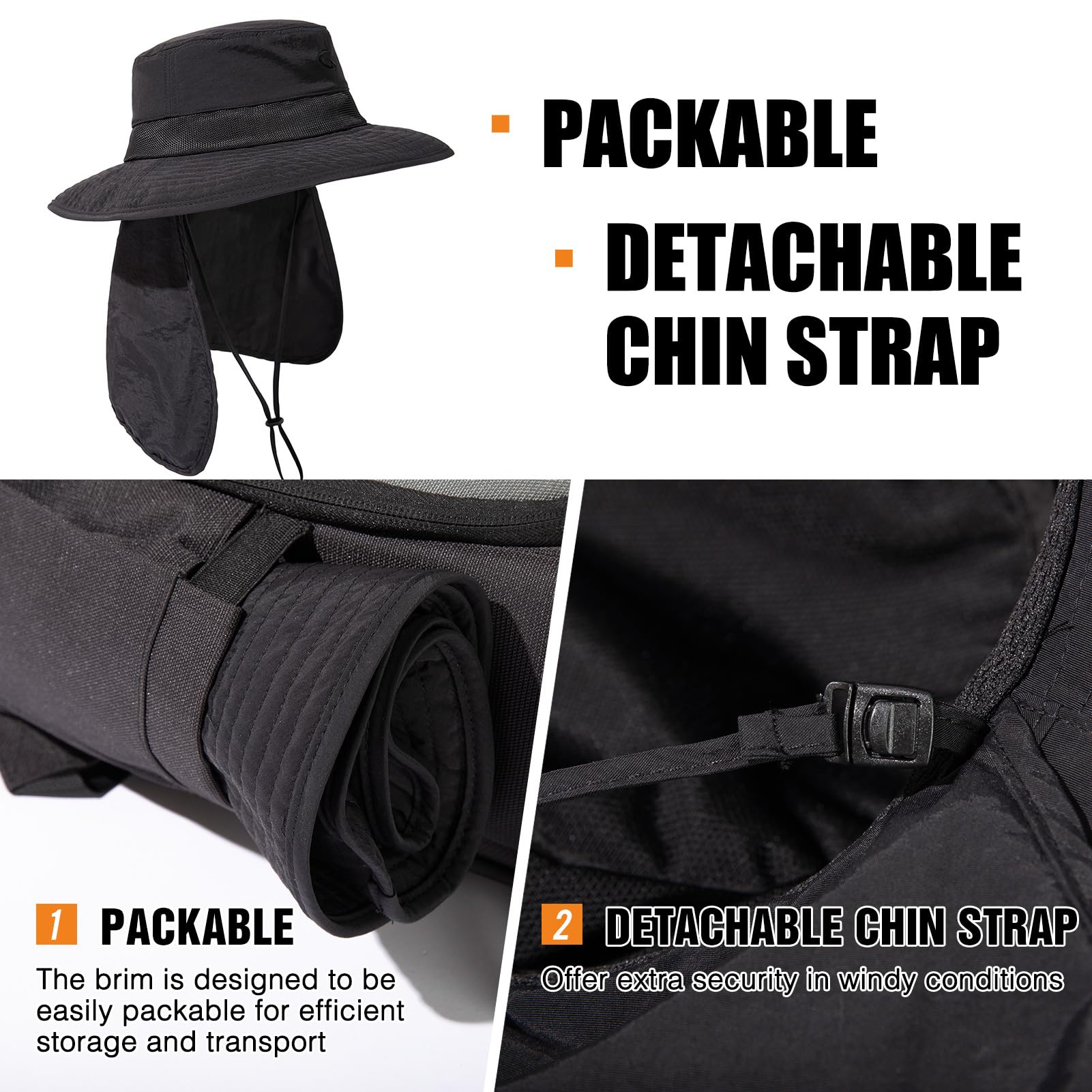 TOP-EX Sombrero de pesca extragrande XL XXL para hombre, con protección UV 50, impermeable, plegable, de malla, con solapa para el cuello, para pesca y senderismo