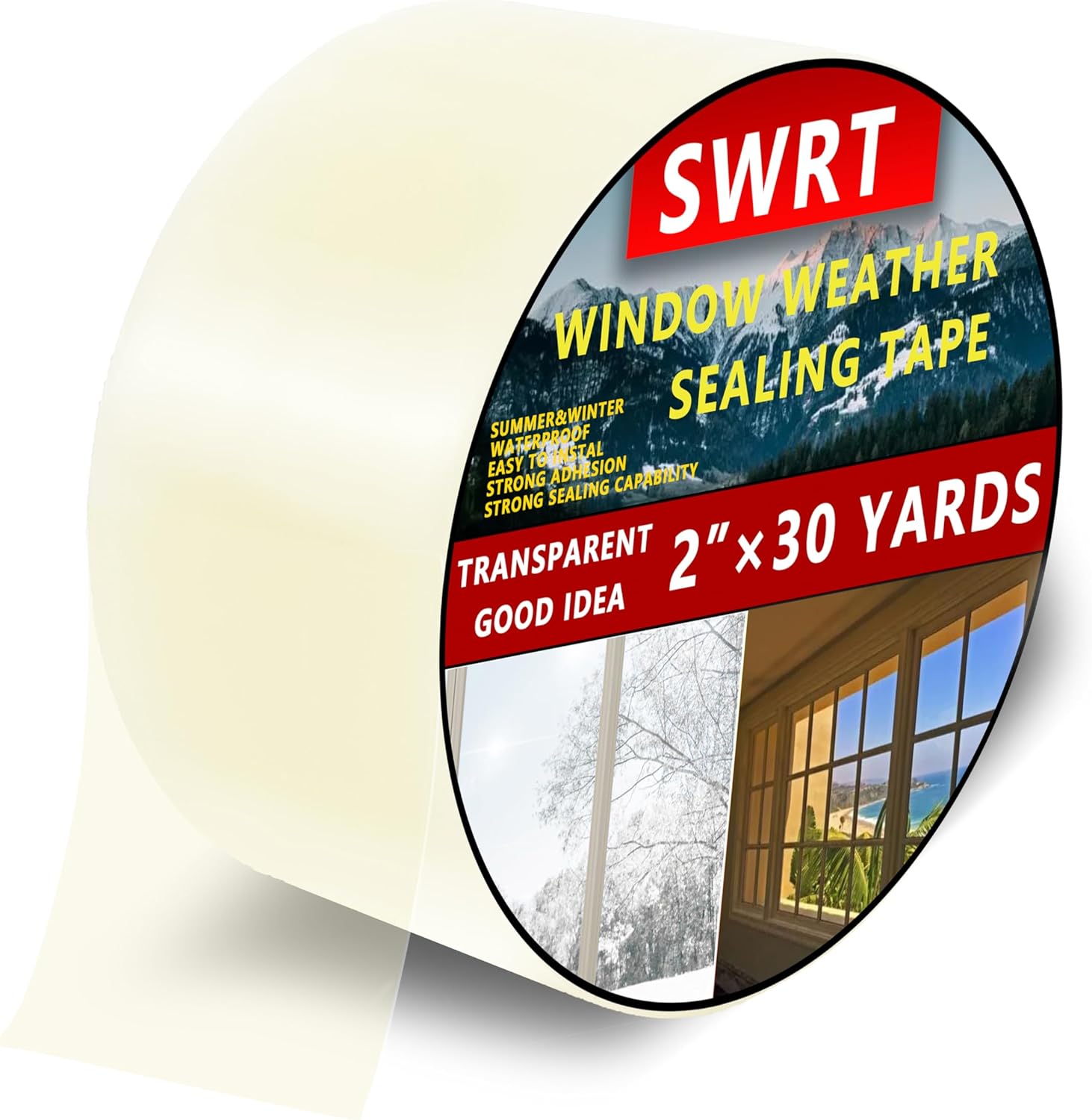 SWRT 2”x30yd/90ft Transparent Window Weather Sealing Tape, No Residue Window Insulation for Winter, Preventing Cold Air Loss in Summer Door and Window Seal Kit 2IN X 30YD