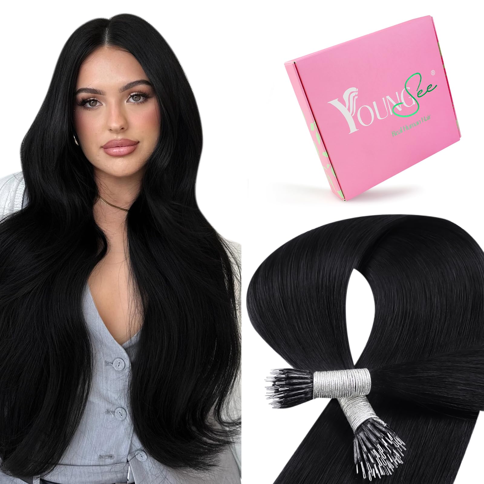YoungSee Nano Beads Hair Extensions Blonde 14inch Nano Hair Extensions Warm Ash Blonde Highlights Bleach Blonde Nano Ring Hair Extension Highlight for Women Cold Fusion 50g Short Straight 50s — view 37