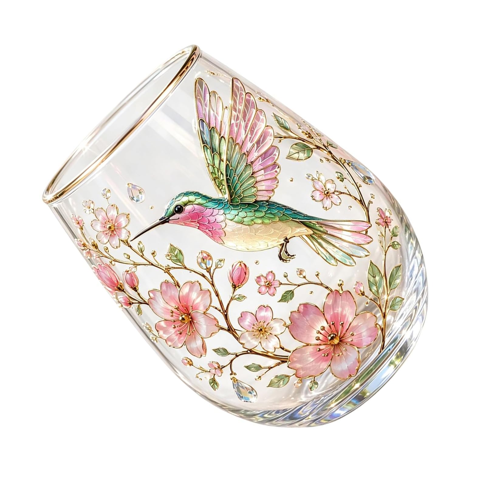 Whoasyst Garden Glass Teacup Glass Drinking Cup Hummingbird Floral Embossed Coffee Mug for Hot or Cold Drinks Decorative Tumblers Garden Teacup