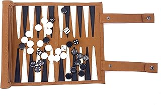 Travel Backgammon Set - Genuine Leather Backgammon Sets - Roll-Up Travel Backgammon Game -Tactical Board Game Ideas (Genuine Leather)