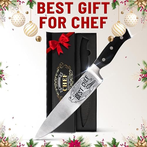 Miniatura 2 de Cuchillo de chef de alta calidad para regalo, grabado Best Chef, cuchillo de cocina de acero al carbono de 8 pulgadas con mango de madera de Pakka,