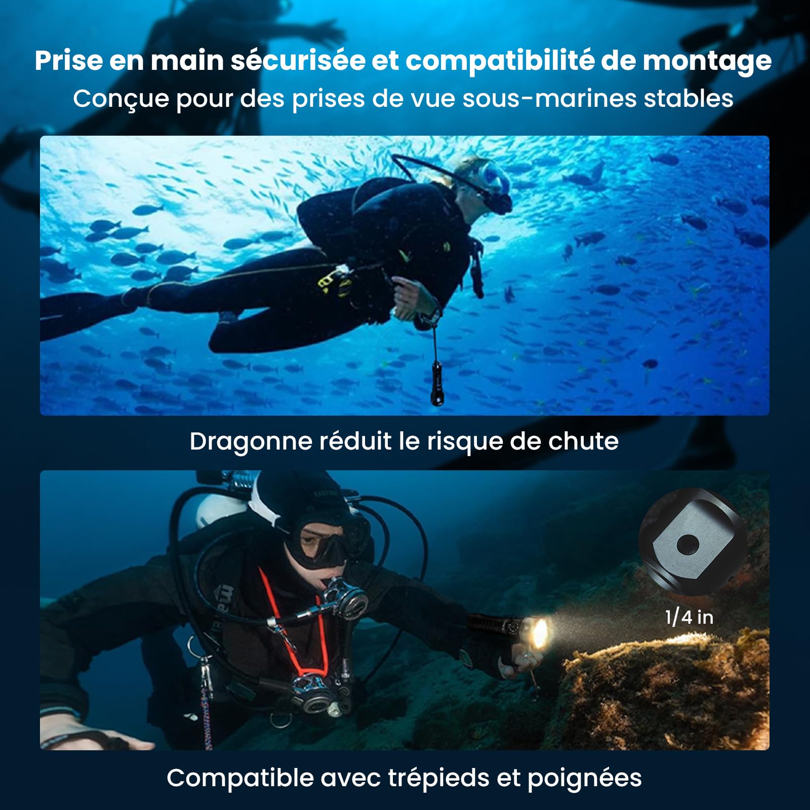 Sofirn SD11 Lampe de Plongée, 5000LM, CRI 90, Lampe de Poche Rechargeable avec Lumière Rouge 660NM, 3000K-6500K, USB-C, IPX8, avec Filetage de 1/4" et Laisse de Sécurité, pour Photographie Sous-Marine