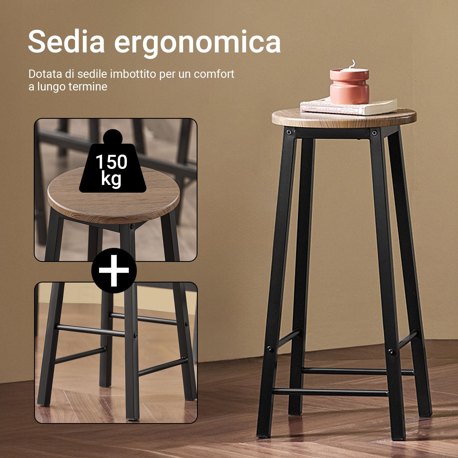 SoBuy Set Tavolo da Bar Alto con 4 Sgabelli - Tavolo Salvaspazio per Cucina Piccola e Balcone, Stile Industriale Moderno - Tavolino Alto da Esterno per Giardino o Terrazzo Nero OGT22-SCH