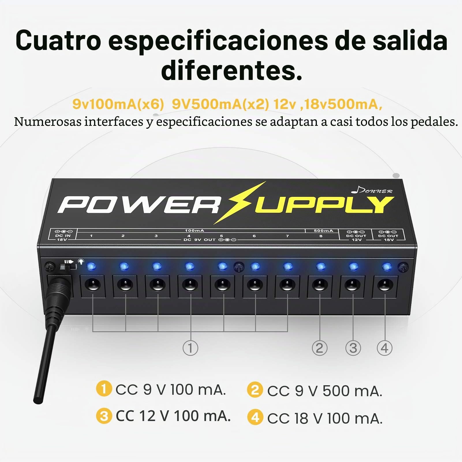 Donner DP-1 10 Pedales de efectos de guitarra con salida aislada Fuente de alimentación