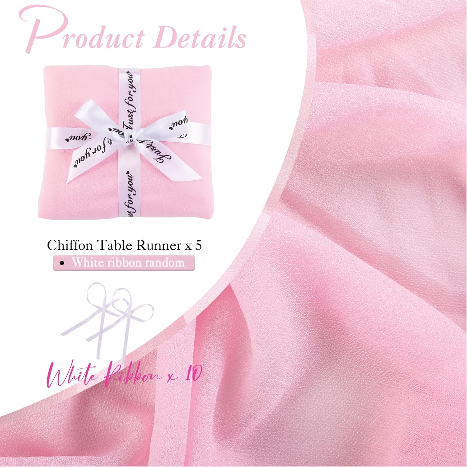 5 Packs 10ft Blushing Pink Chiffon Table Runner 30 x 120 Inches Romantic Sheer Table Decorations Long Tulle Runner for Wedding Bridal Shower Party Supplies Decor