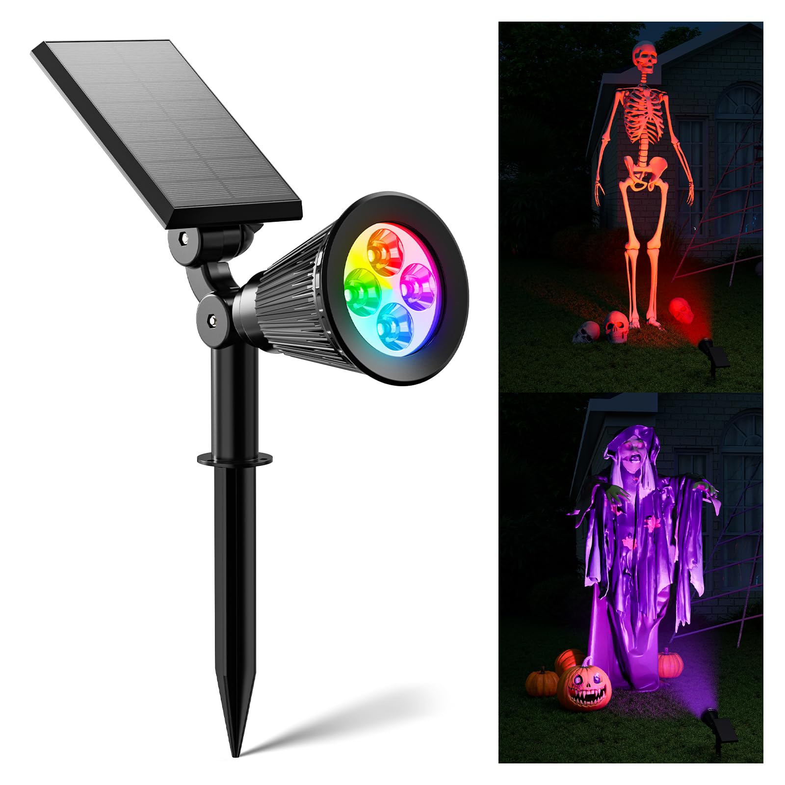 FALOVE Color Change Solar Spot Light Outdoor Waterproof RGB Halloween Decor