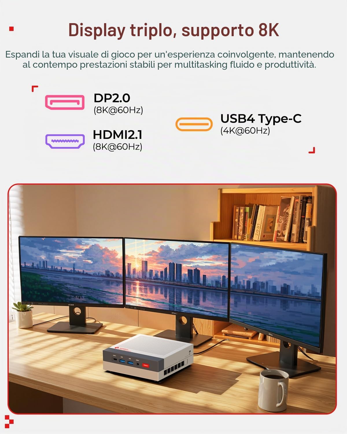 ACEMAGIC Retro X3 Mini PC Gaming, AMD Ryzen 7 H 255 (fino a 4.9GHz, 8C/16T) | 16B LPDDR5 1TB SSD, AMD Radeon 780M, 4K Triplo Display, USB4, WiFi 6E, BT 5.2, 2.5G LAN, Mini Computer per ufficio, gaming