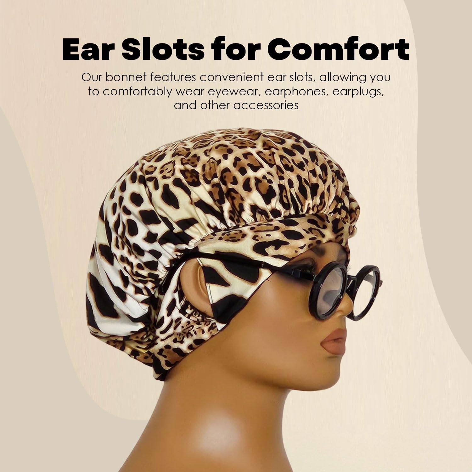 Bonnet, Hair Bonnet for Sleeping, Women Sleep Cap, Polyester/Lycra Blend Sleep Bonnet, Full Bonnet with Ear Slots