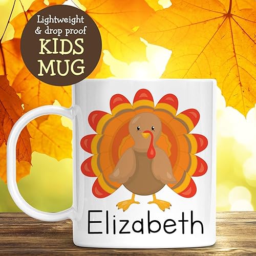 Miniatura 2 de Kids Personalized Thanksgiving Turkey Cup with Child's Name Unbreakable Mug, Dishwasher Safe | BPA Free