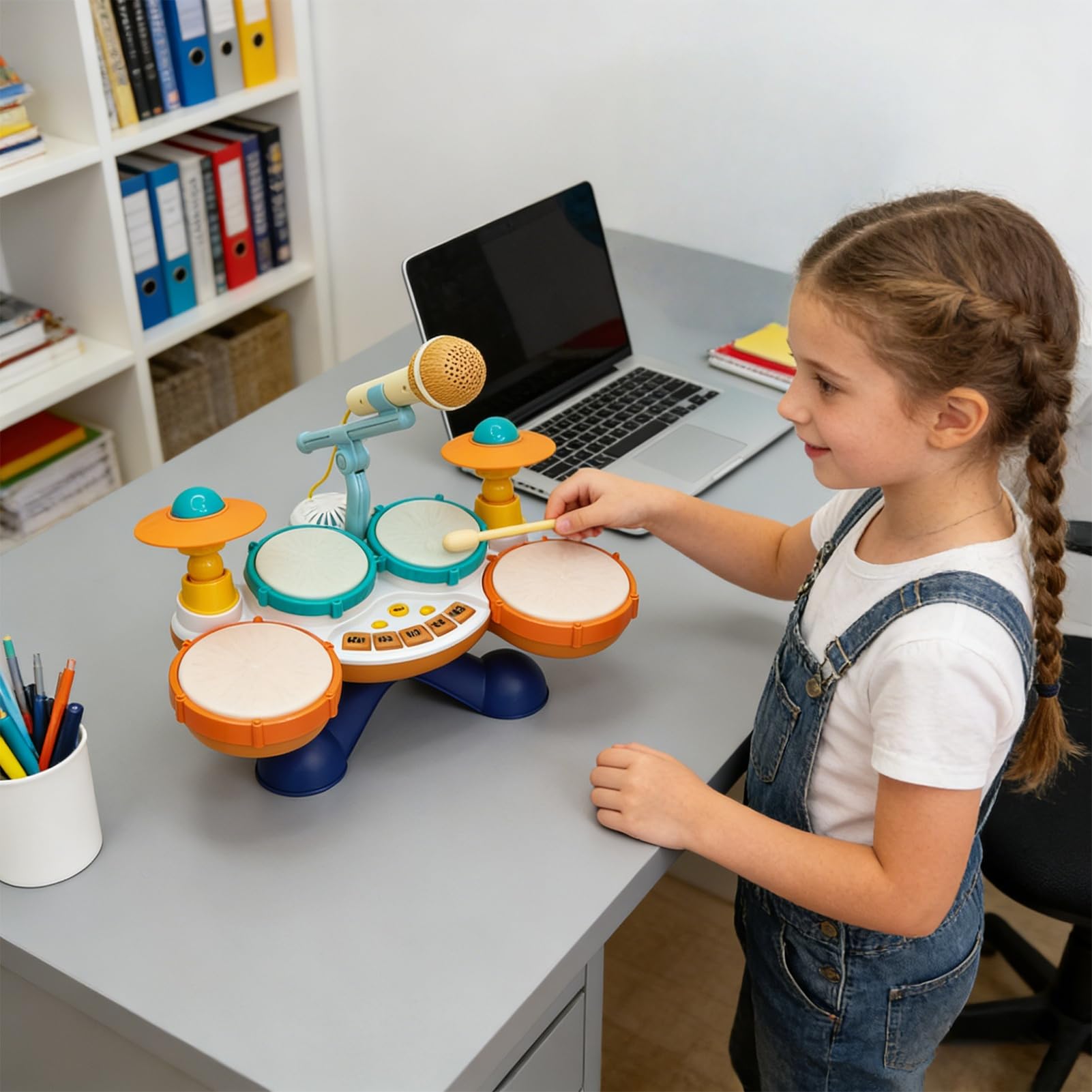 Batteria Per Bambini Strumento Interattivo Portatile E Regolabile | Strumenti Musicali Per Bambini adatto a Ragazzi e Ragazze Feste Compleanno Halloween Viaggio Casa Asilo