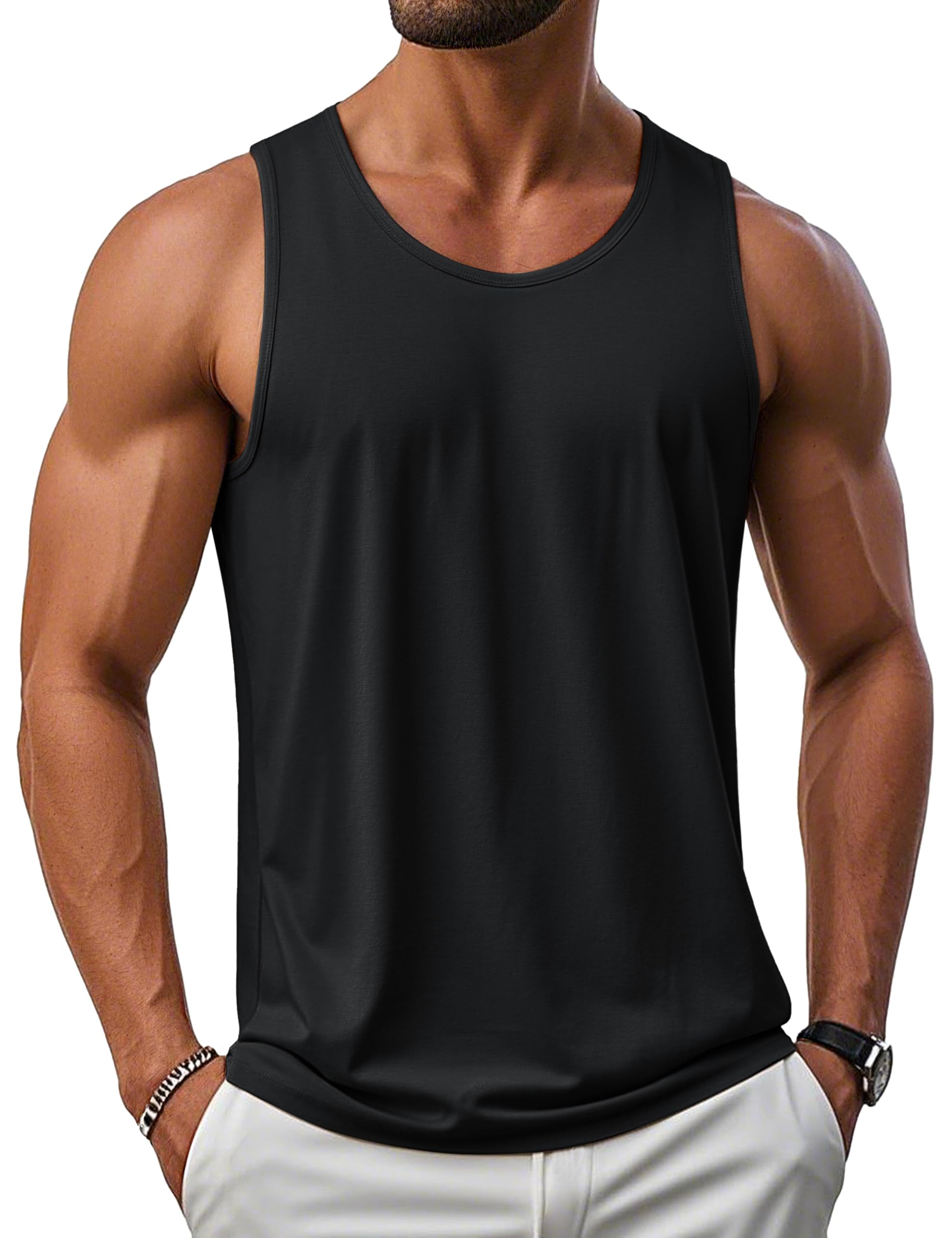 MAGCOMSEN Mens UPF 50 Tank Top Gym Workout Sleeveless Muscle Shirts Sun Protection Cut Off Shirts Summer Sleeveless