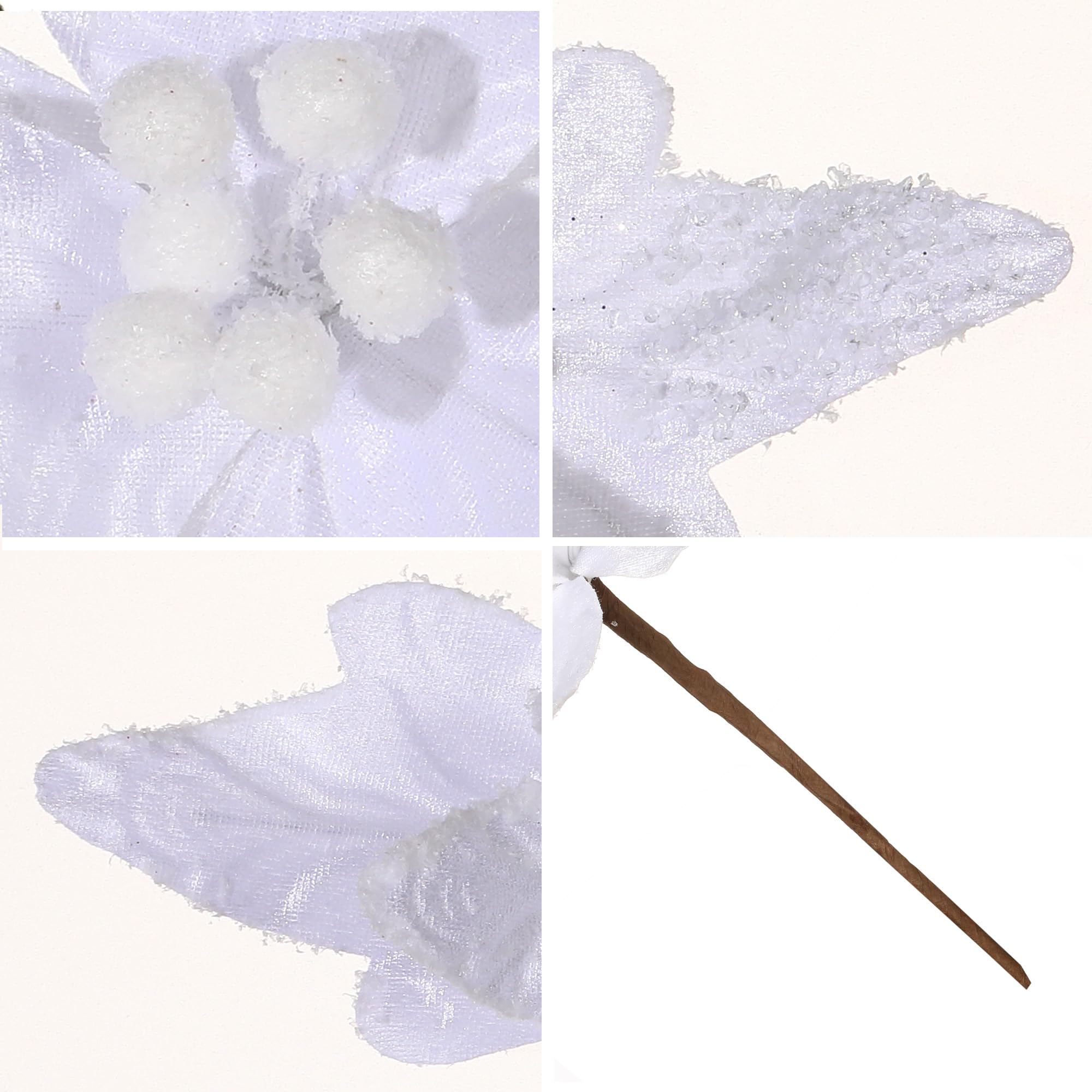 Lot de 6 grandes fleurs de poinsettia artificielles en velours pour décoration de Noël, Nouvel An, mariage, 30 cm (blanc)