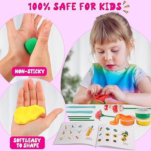 Miniatura 4 de UOMTFAI Kit de arte y manualidades de flores para niños, ramo de flores de arcilla seca al aire, kit de arte de arreglo de arcilla mágica,