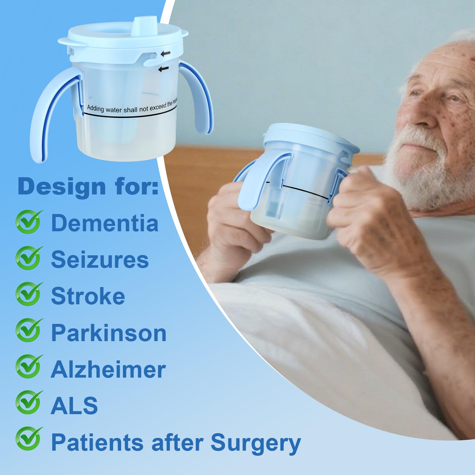 Tazza per disfagia per adulti, 5 cc/10 cc/15 cc, a prova di fuoriuscite, per anziani