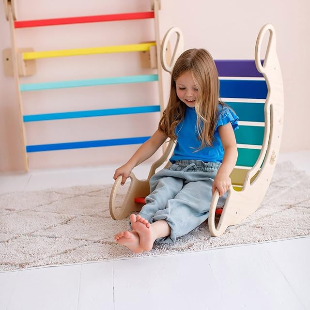 BusyKids Montessori Swing Wooden Climbing Rocker Balance board Multifunctional wooden Swing (Multicolor)