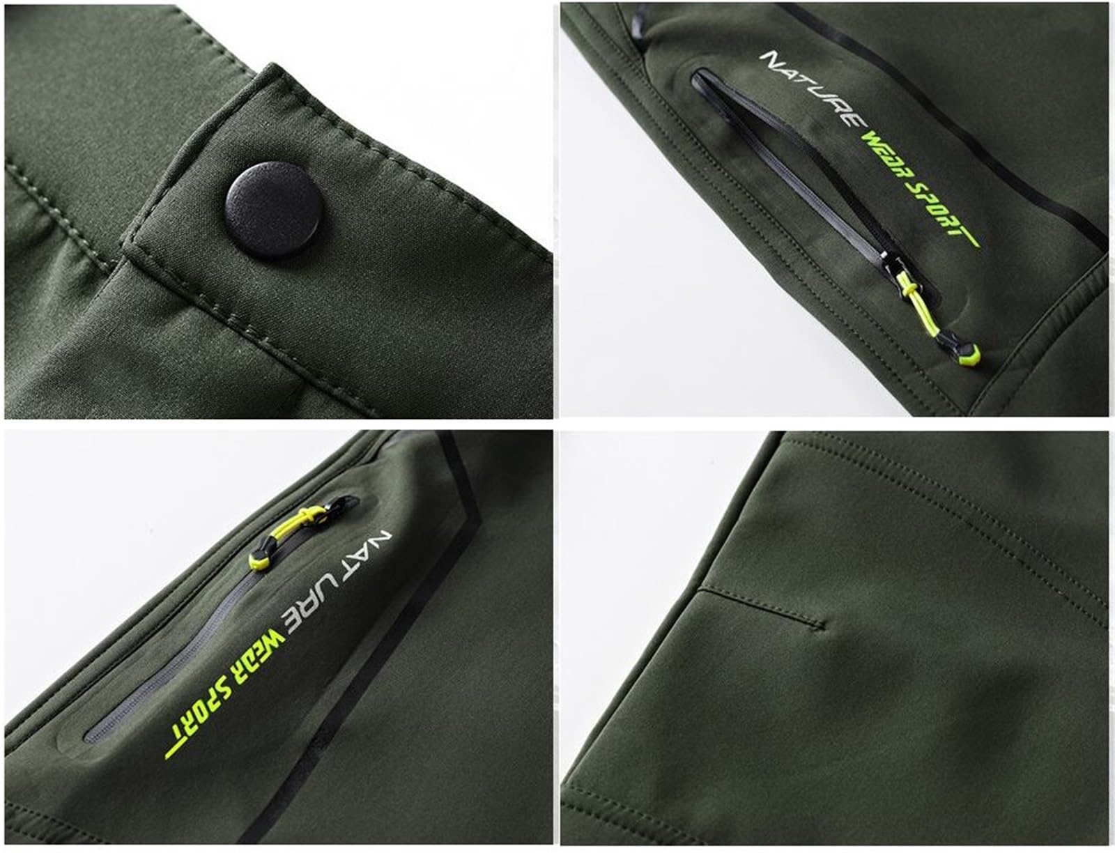 Herren Winterhose, Gefütterte wasserdichte Fleecehose, Warme Softshellhose, wasserdichte Wanderhose for Den Außenbereich Mit Reißverschlusstaschen(Green,4XL)