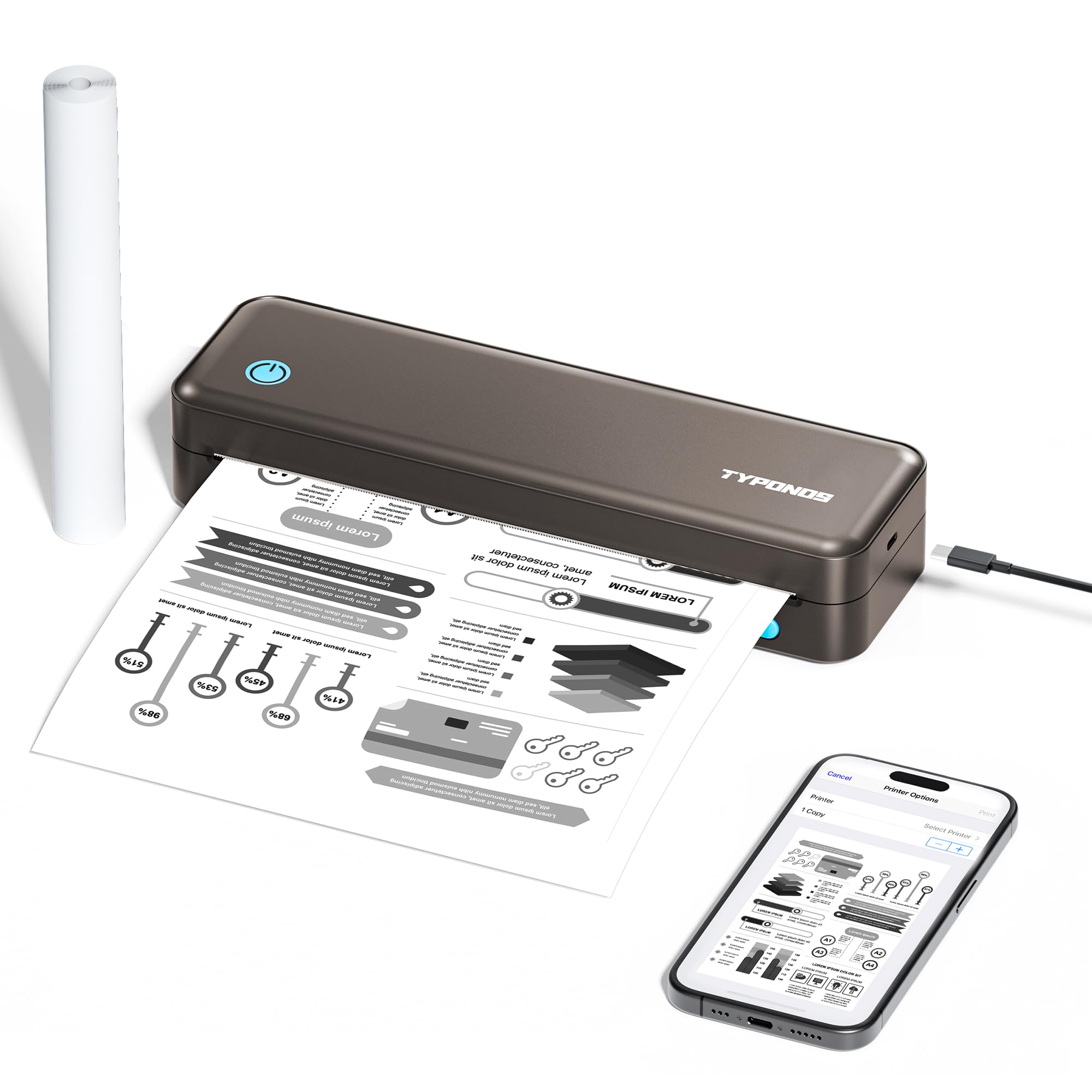 TYPONOS Portable Printer, D820 Printers Brown