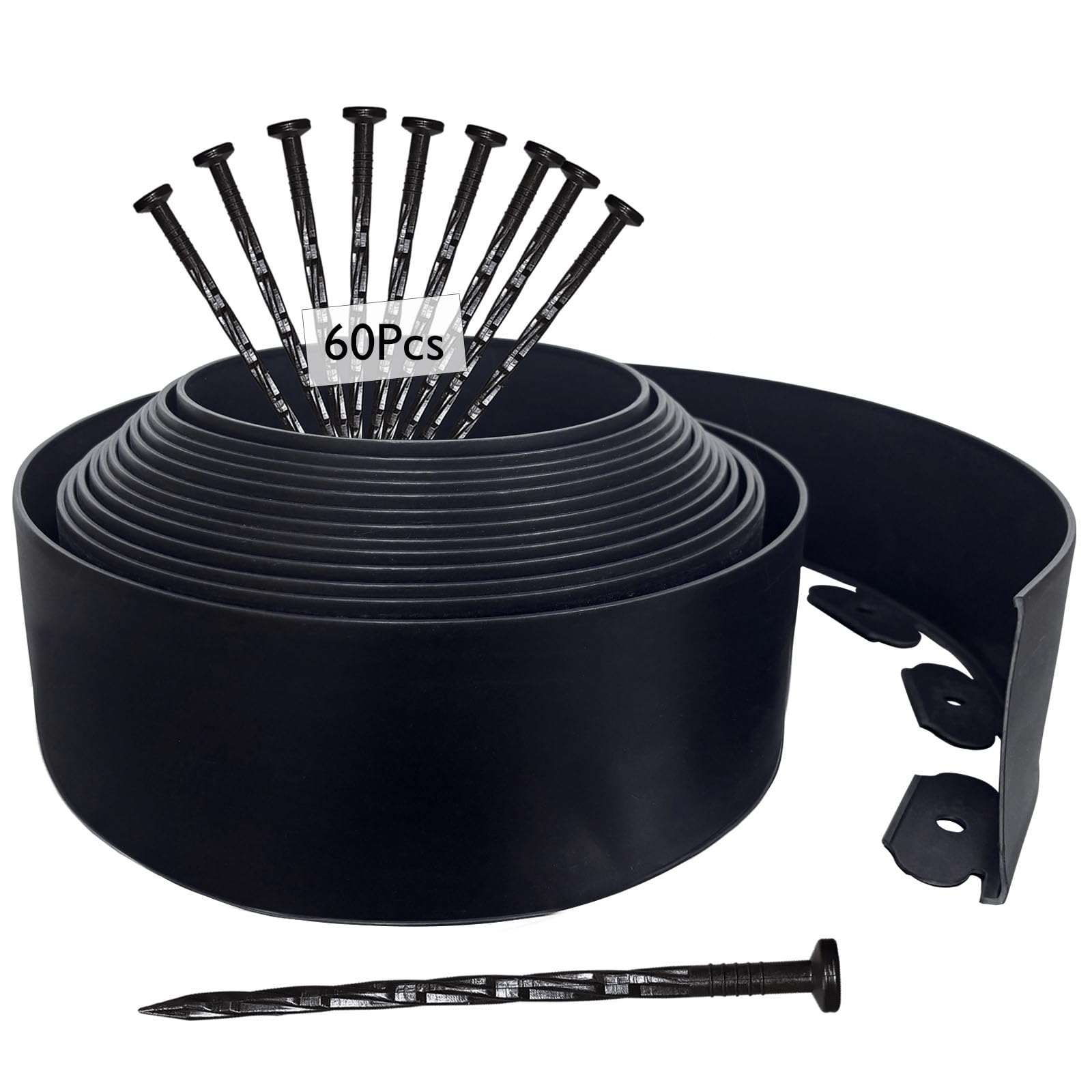 QYLZ Lawn Garden Edging Border, Grass Borders with 60 Heavy-Duty Ground Stakes, Black 32ft | 10m Flexible Flower Bed Edge+Reinforced Plastic Pegs, Landscape Dividers All Weather Resistant(10cm-High)
