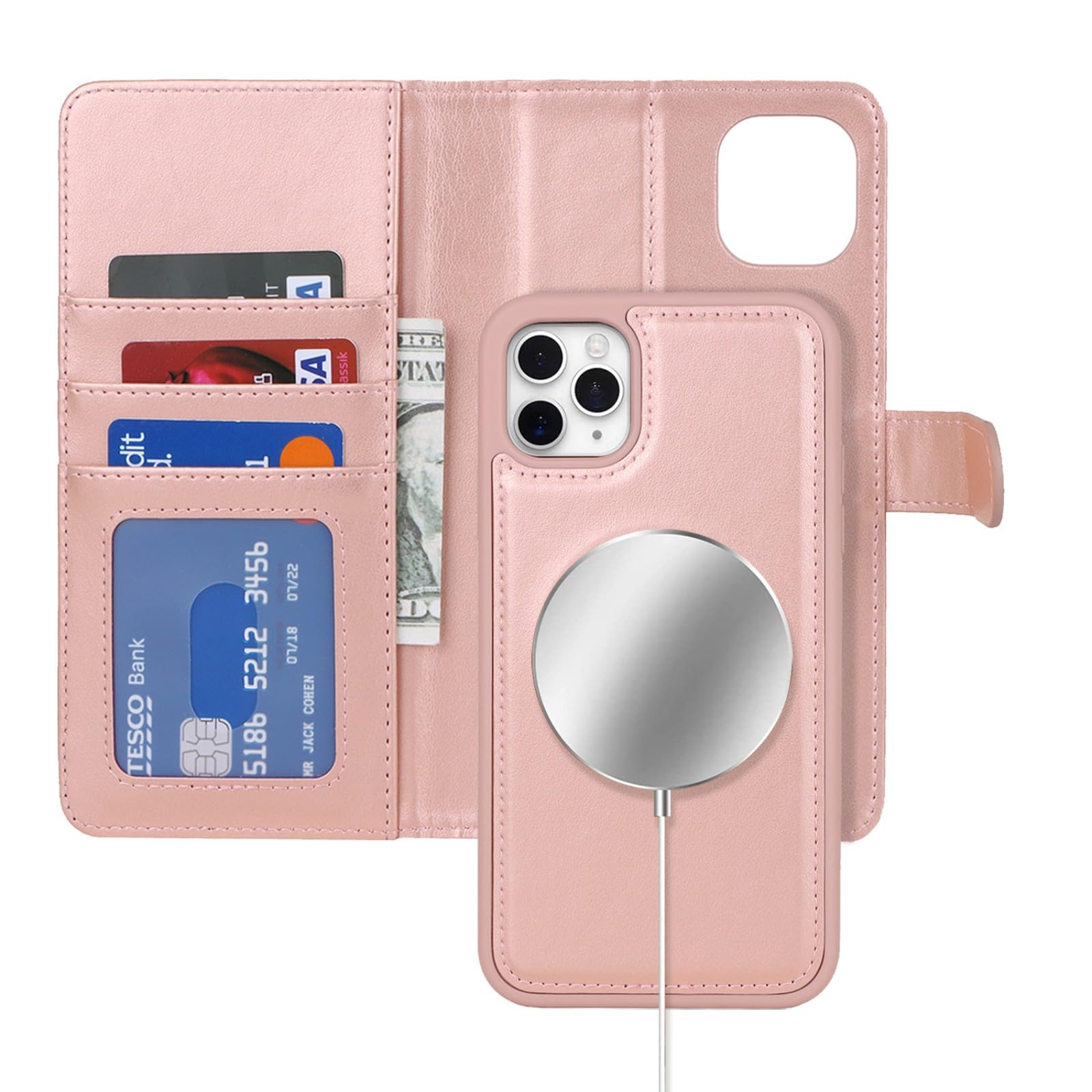 Zouzt for iPhone 11 Pro Max 6.5 Inch Detachable Wallet Case with Card Holder for MagSafe Premium PU Leather 2 in 1 Flip Folio Book Magnetic Stand Protective Phone Cover