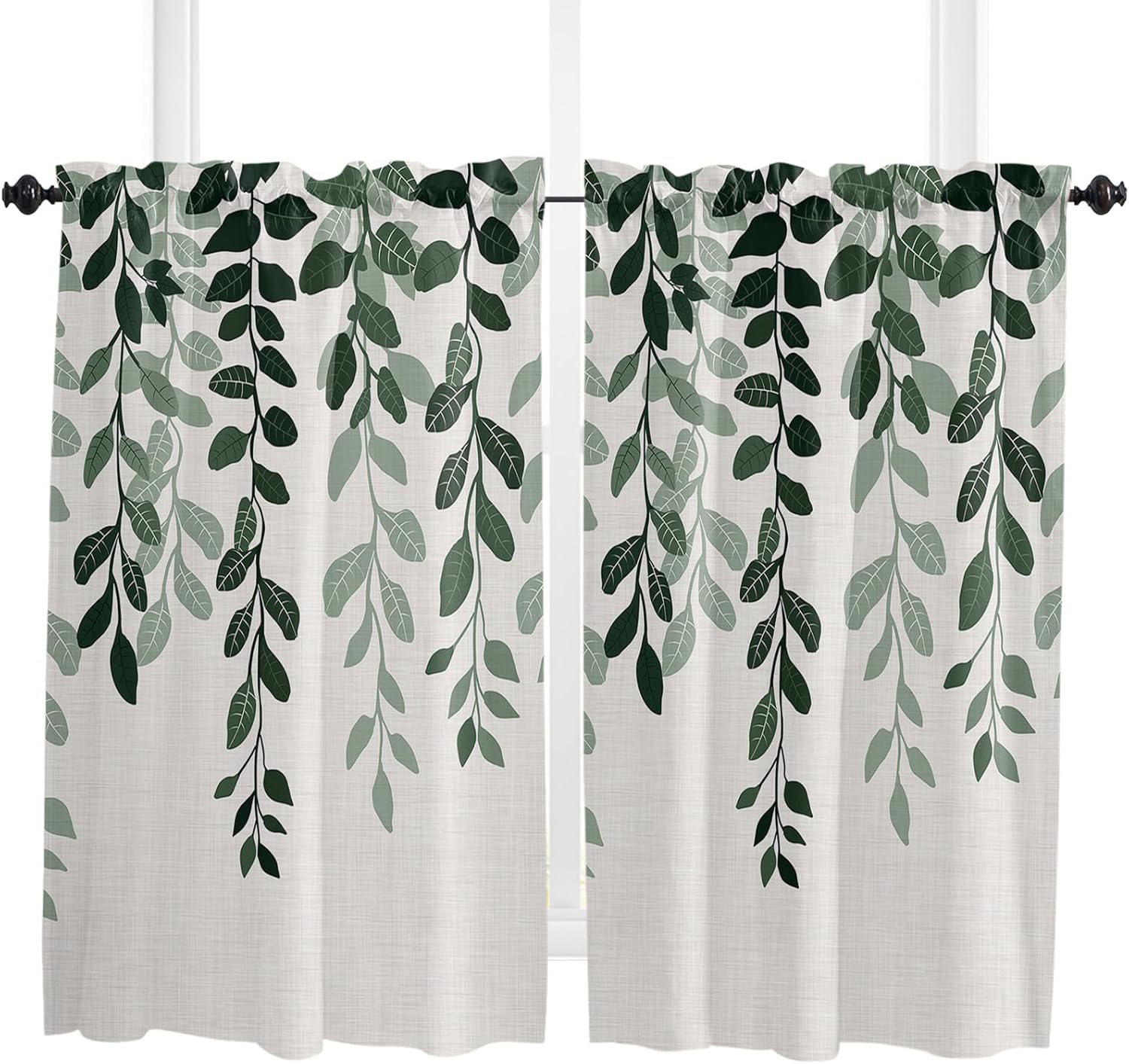 Ombre Leaves Kitchen Curtain 2 Panels Curtains 45 Inch Length, Curtains Rod Pocket Curtains Window Drapes Treatment Window Cafe Curtains 84''x45'' Country Rustic Eucalyptus Botanical Plant