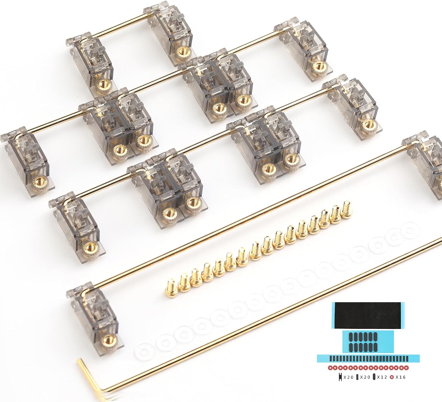 Stabilizers Keyboard PCB Mount Screw in Stabilizers 2u 6.25u 7u Spacebar Stabilizer Gold Plated Wires Smokey Translucent with Stabs Film Stickers (7*2u 1*6.25u 1*7u, Smokey)